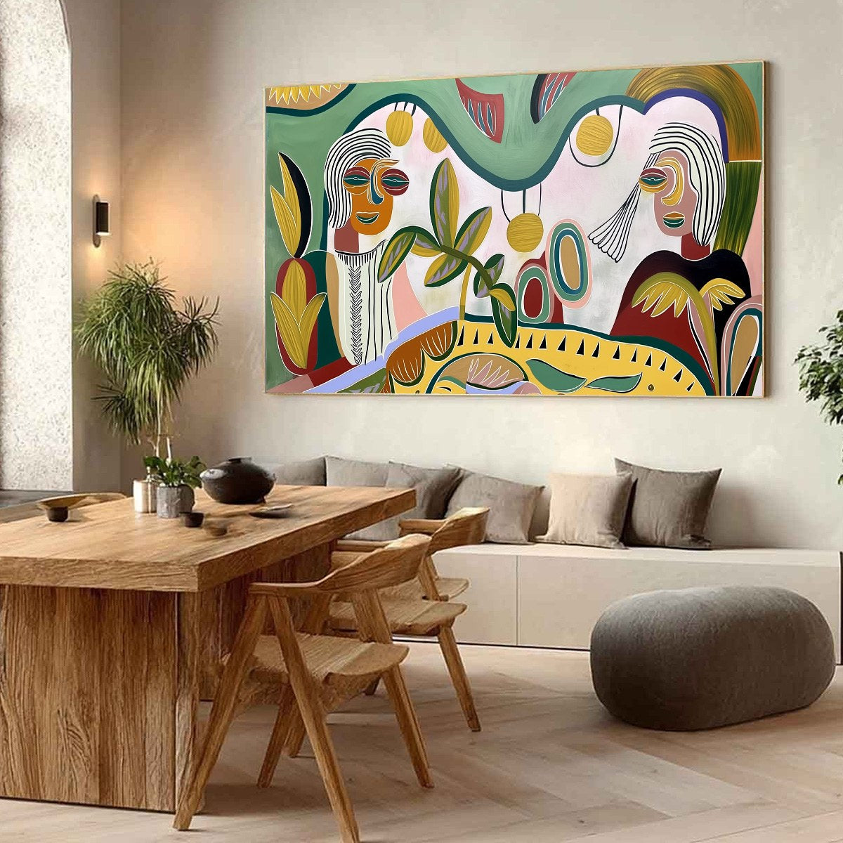 GARDEN WHISPERS: Colorful Abstract Figurative Painting for Modern Spaces