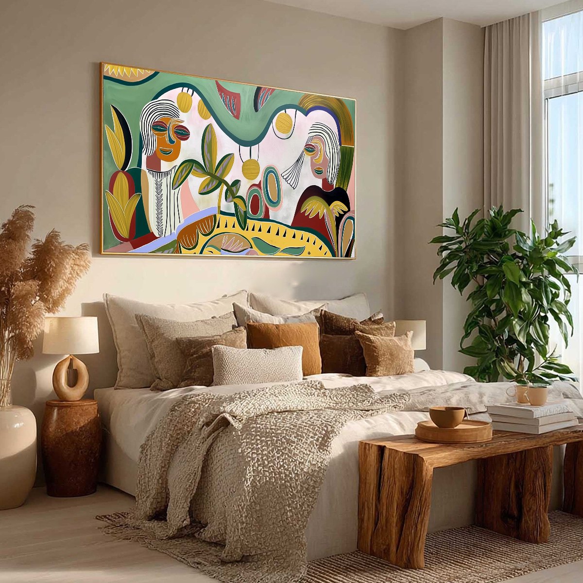 GARDEN WHISPERS: Colorful Abstract Figurative Painting for Modern Spaces