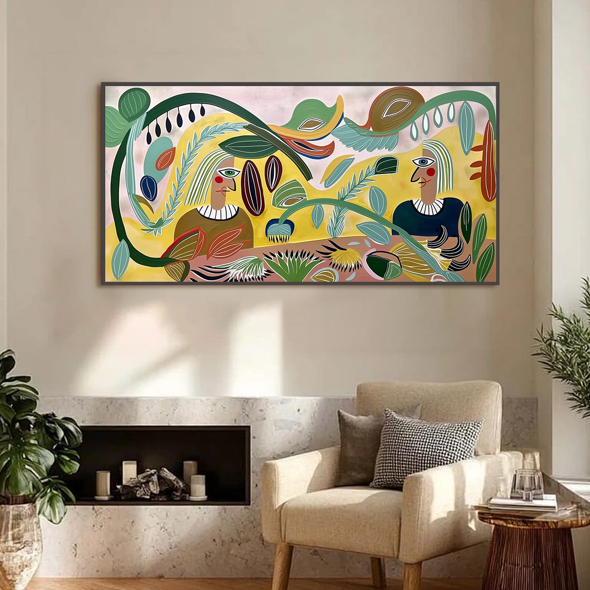 GARDEN WHISPERS: Large Colorful Boho Figurative Abstract Painting