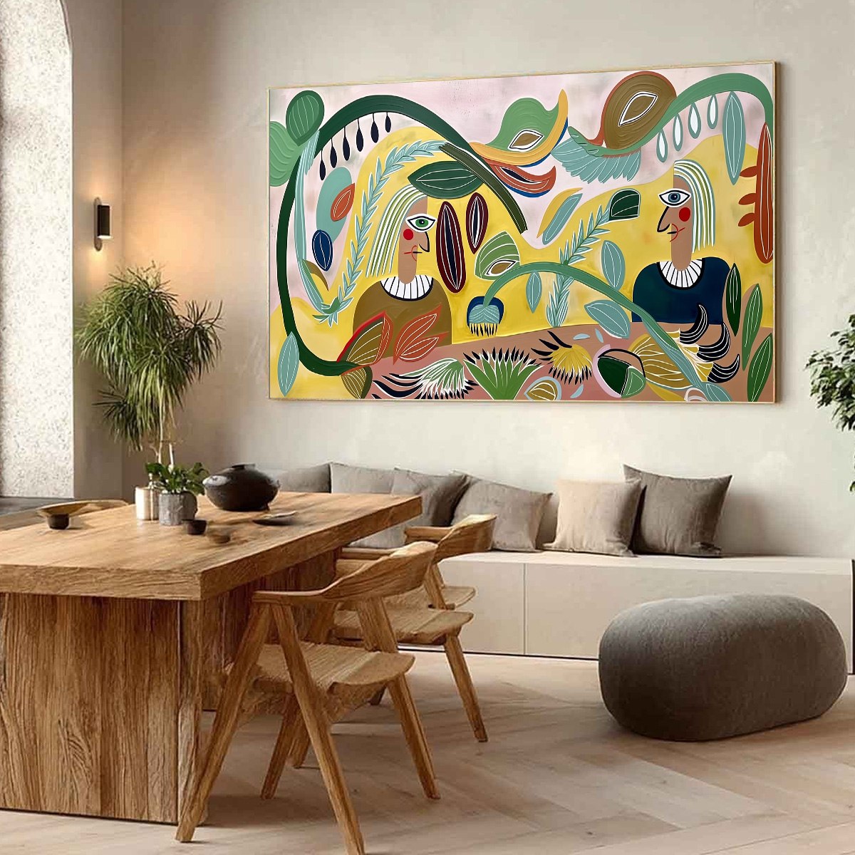 GARDEN WHISPERS: Large Colorful Boho Figurative Abstract Painting