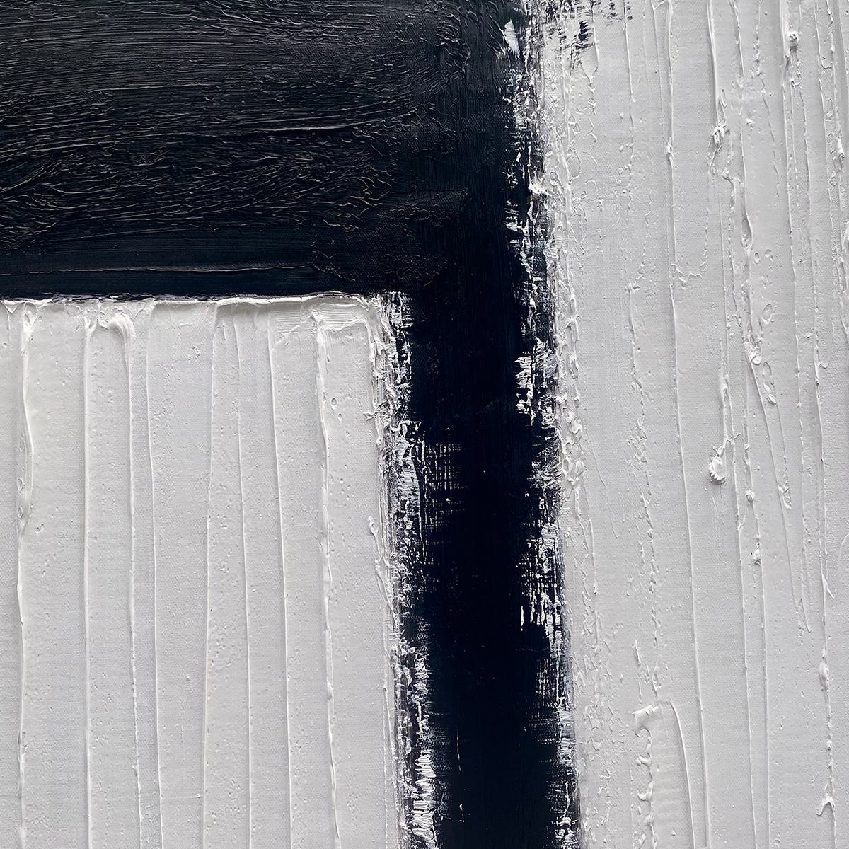 Contrast: Original Abstract Geometric Oil Painting - Black, White, Beige Wall Art Decor