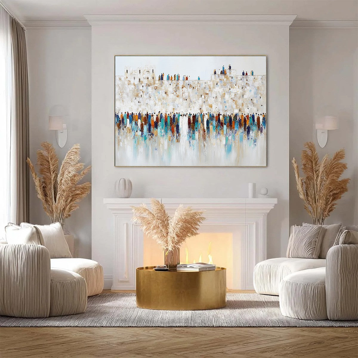 GATHERING: Textured Abstract Figurative Crowd Wall Art Painting