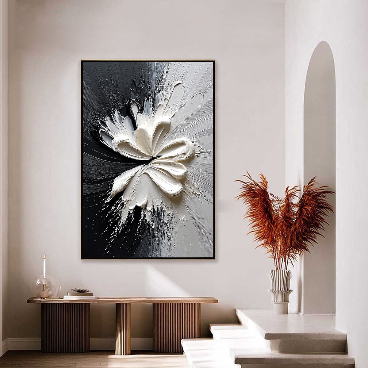 GENESIS: Black and White Textured Abstract Impasto Painting