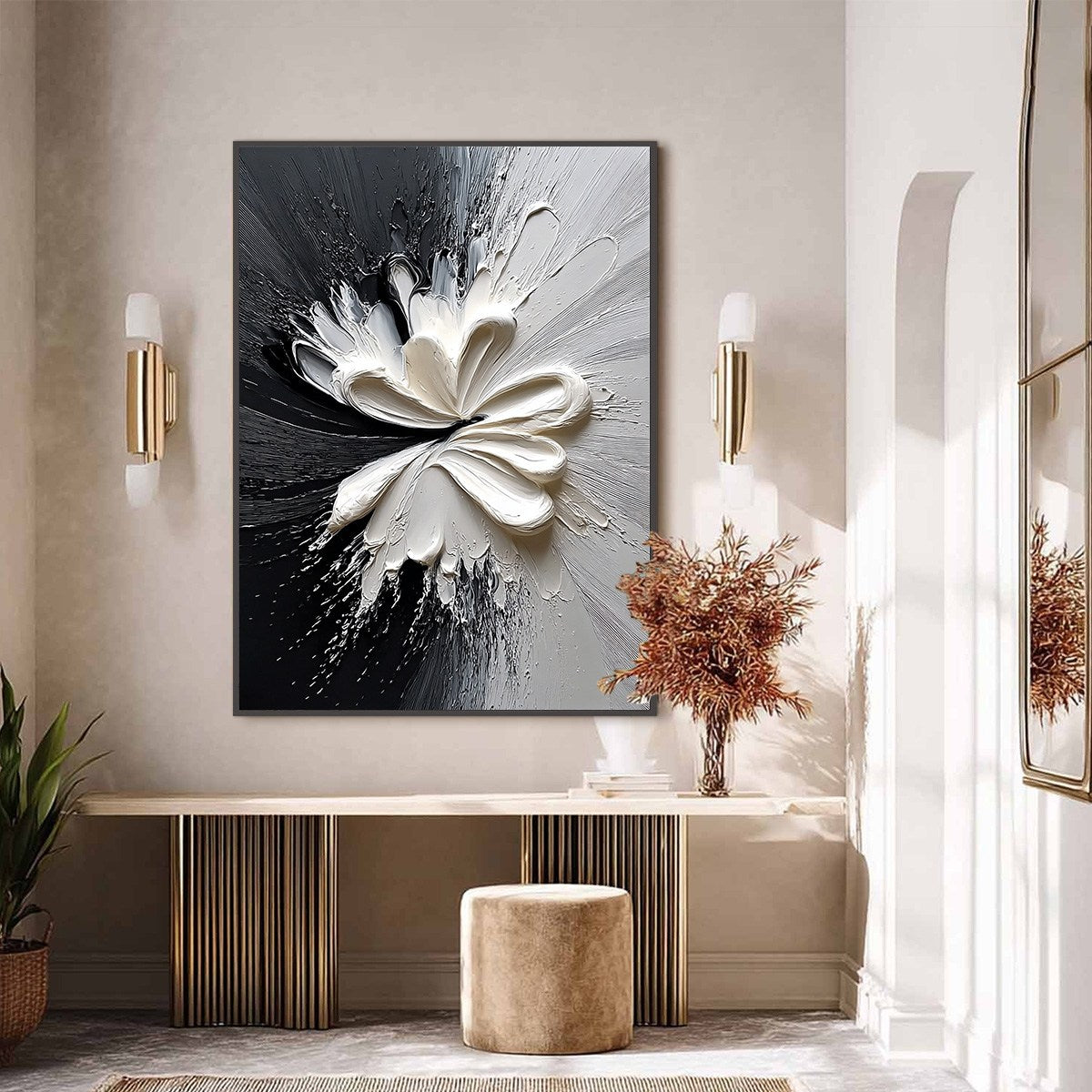 GENESIS: Black and White Textured Abstract Impasto Painting