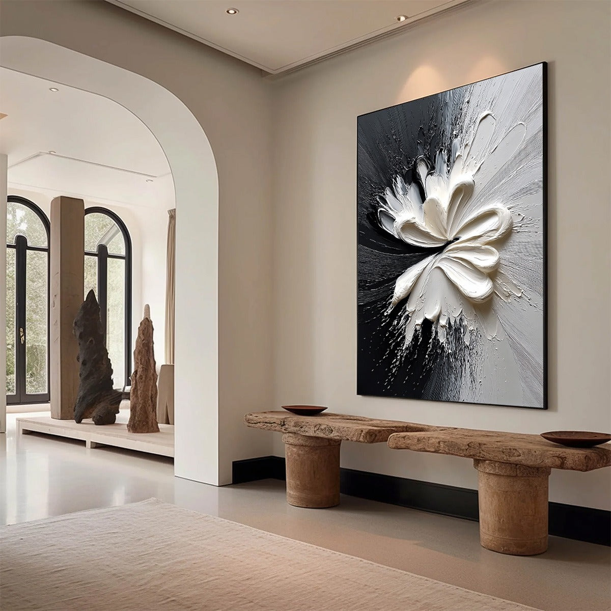 GENESIS: Black and White Textured Abstract Impasto Painting