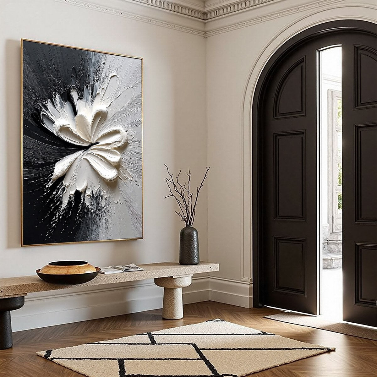 GENESIS: Black and White Textured Abstract Impasto Painting