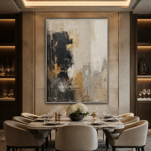 GILDED CONTRAST: Black White Gold Abstract Painting