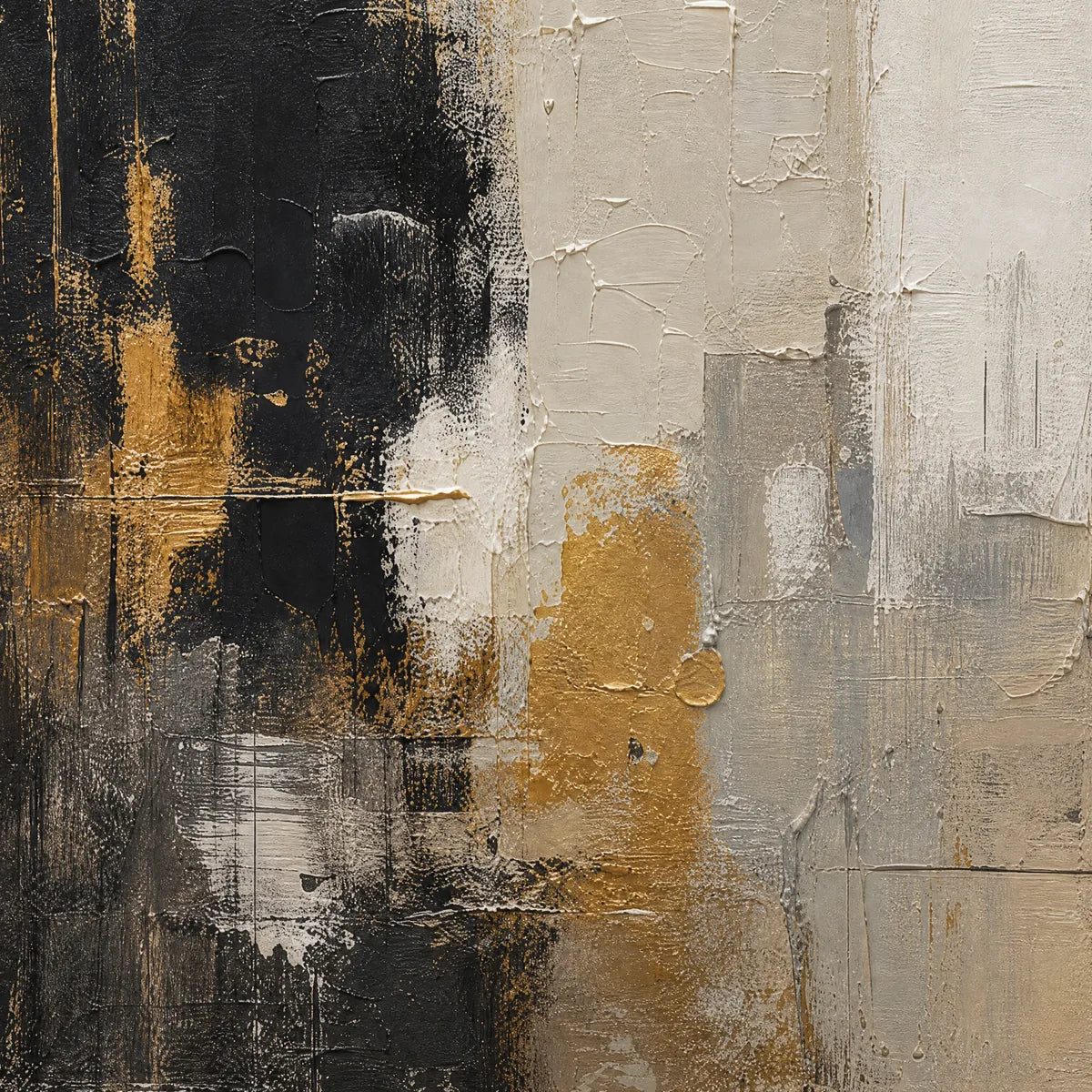 GILDED CONTRAST: Black White Gold Abstract Painting