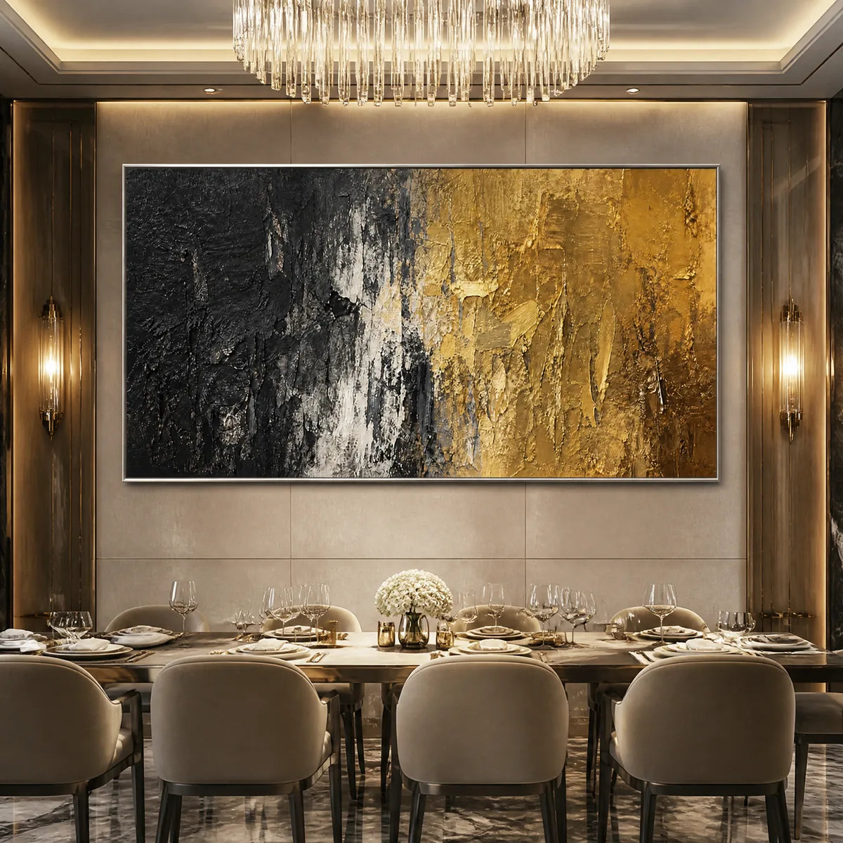 GILDED NIGHT: Black Gold Texture Abstract