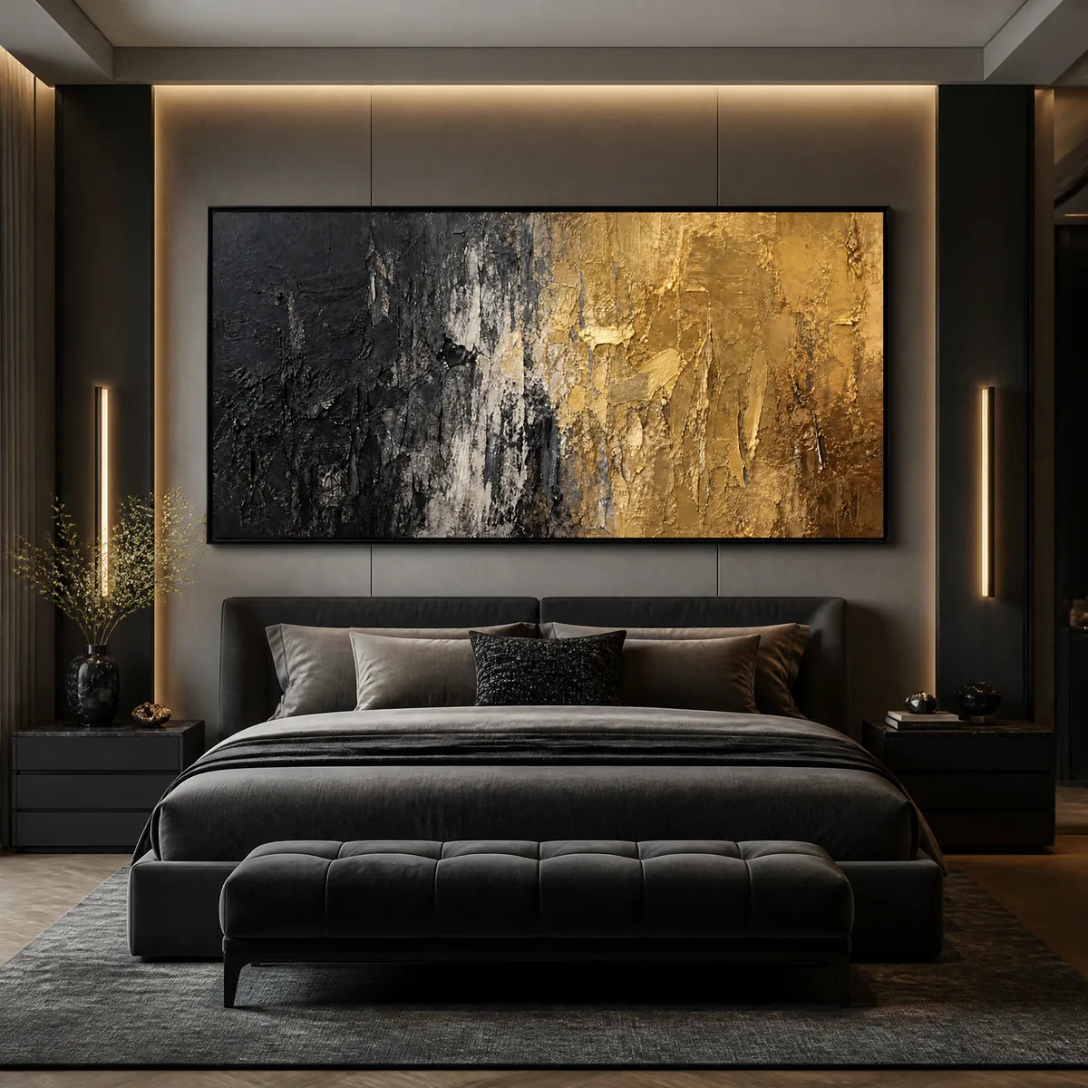 GILDED NIGHT: Black Gold Texture Abstract