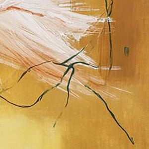 Gilded Wing abstract oil painting: yellow, gold, white dynamic strokes. Wall art.