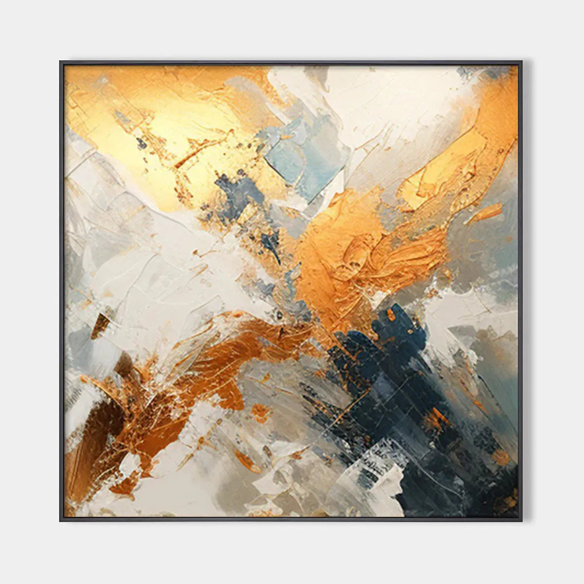 Square Abstract Oil Painting with Gold, and Grey