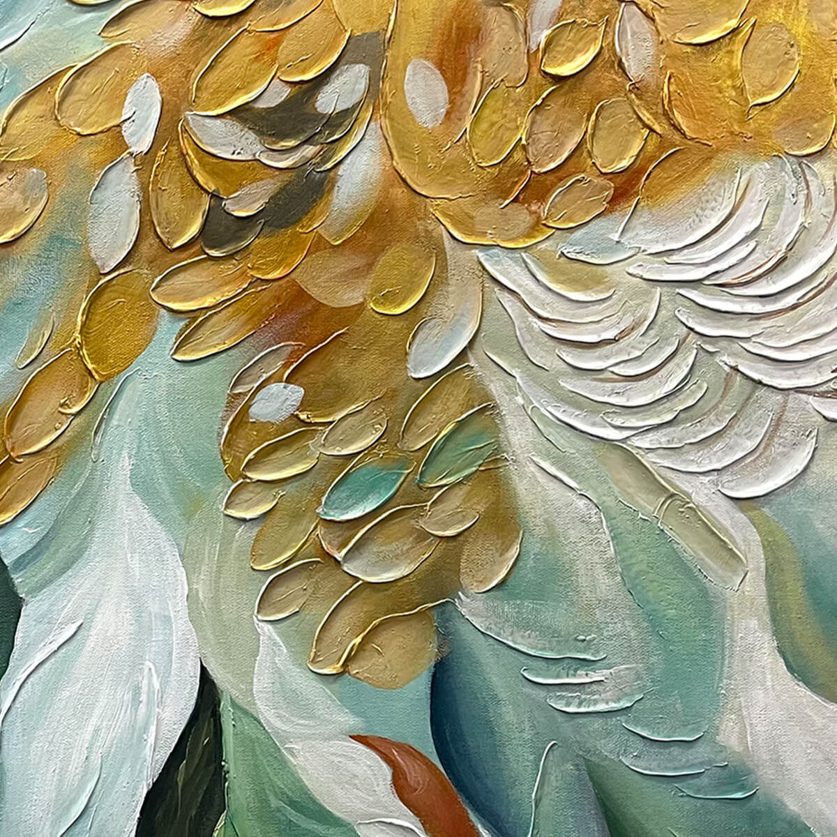 GILDED GARDEN: Green and Gold Floral Textured Impasto Oil Painting
