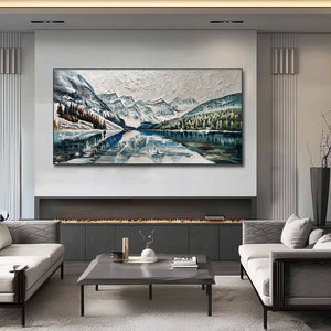 GLACIAL SERENITY: Heavily Textured Impasto Mountain Lake Painting