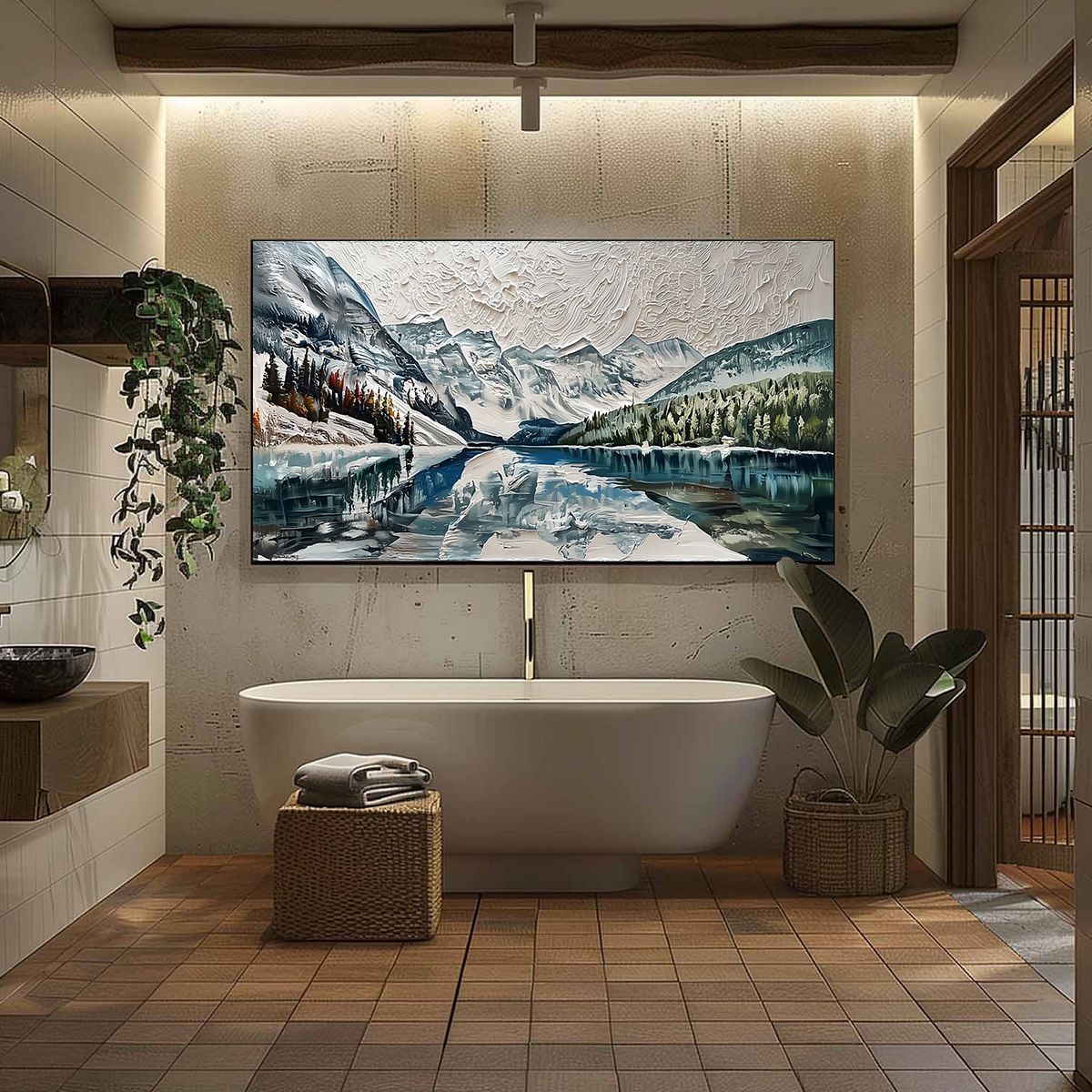 GLACIAL SERENITY: Heavily Textured Impasto Mountain Lake Painting