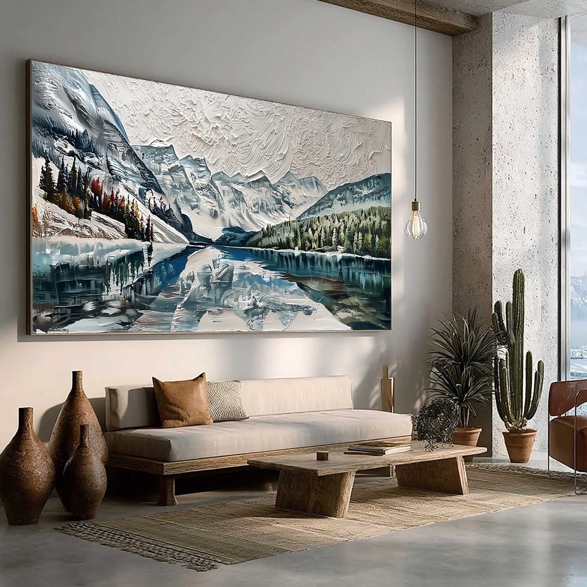GLACIAL SERENITY: Heavily Textured Impasto Mountain Lake Painting
