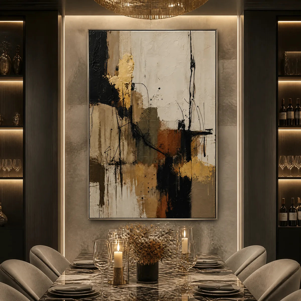 GOLD THREAD: Black Gold Linear Abstract