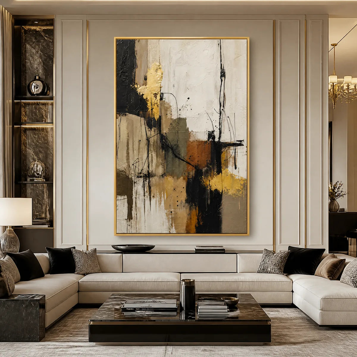GOLD THREAD: Black Gold Linear Abstract