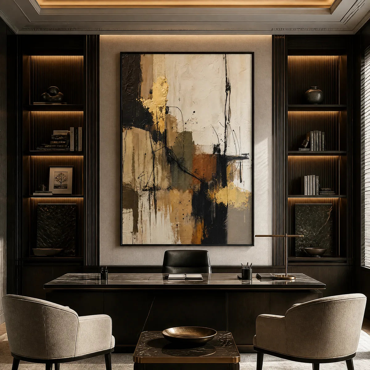 GOLD THREAD: Black Gold Linear Abstract