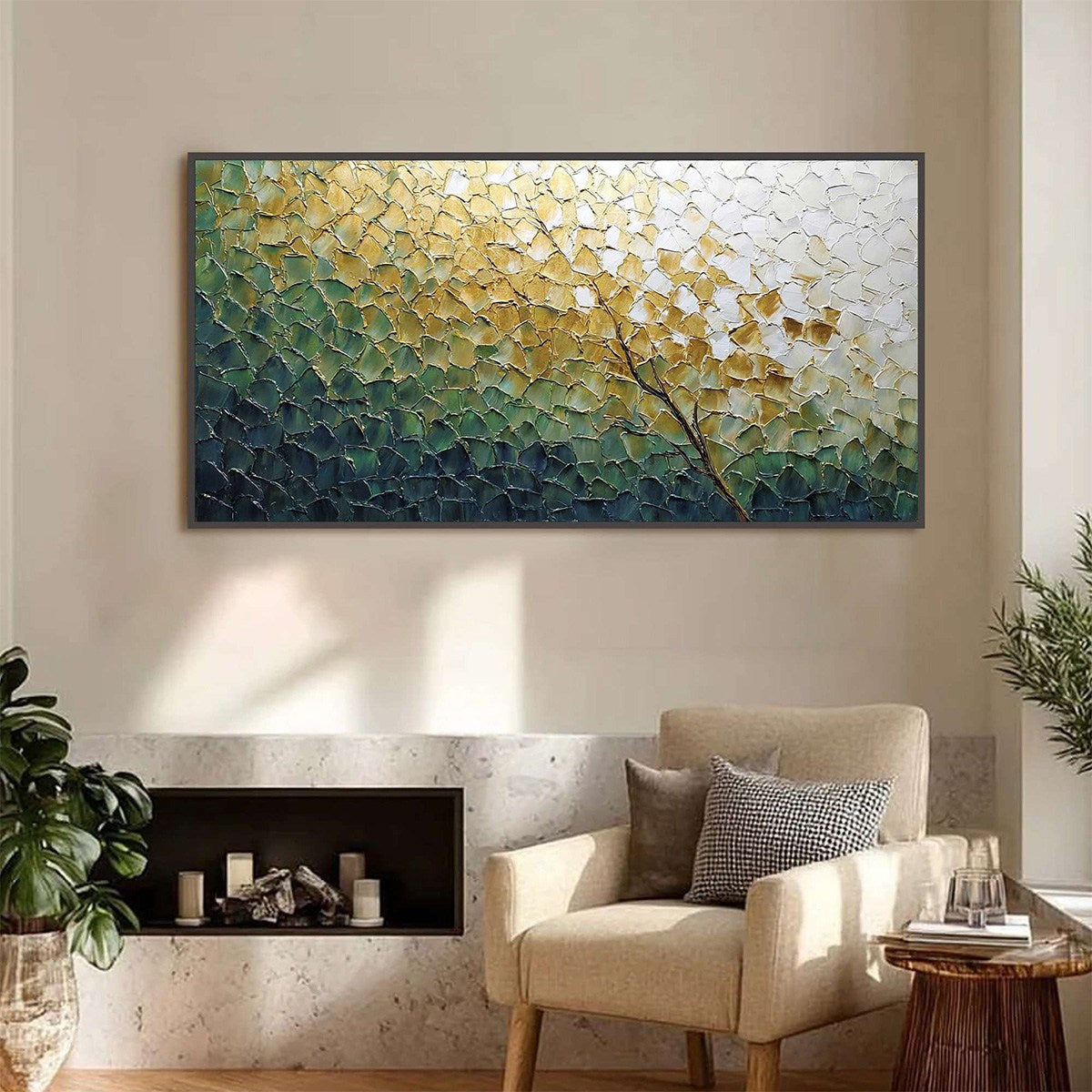GOLDEN ASCENT: Heavily Textured Abstract Tree Landscape Painting