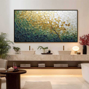 GOLDEN ASCENT: Heavily Textured Abstract Tree Landscape Painting