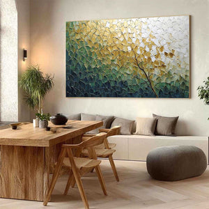 GOLDEN ASCENT: Heavily Textured Abstract Tree Landscape Painting