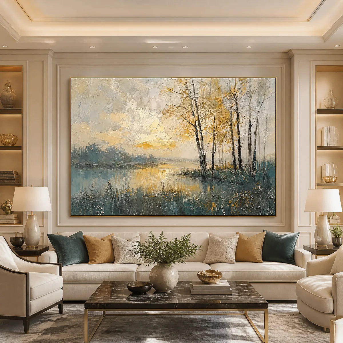 GOLDEN BIRCH LAKE: Golden Lake Birch Landscape