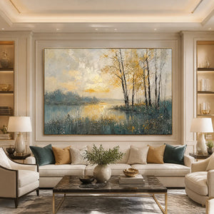 GOLDEN BIRCH LAKE: Golden Lake Birch Landscape