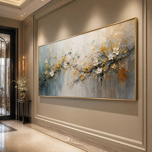 GOLDEN BRANCH: Soft Gold Floral Branch Art