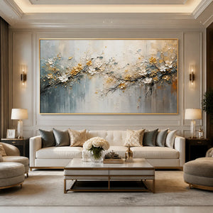 GOLDEN BRANCH: Soft Gold Floral Branch Art