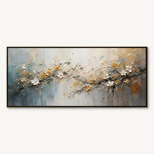 GOLDEN BRANCH: Soft Gold Floral Branch Art