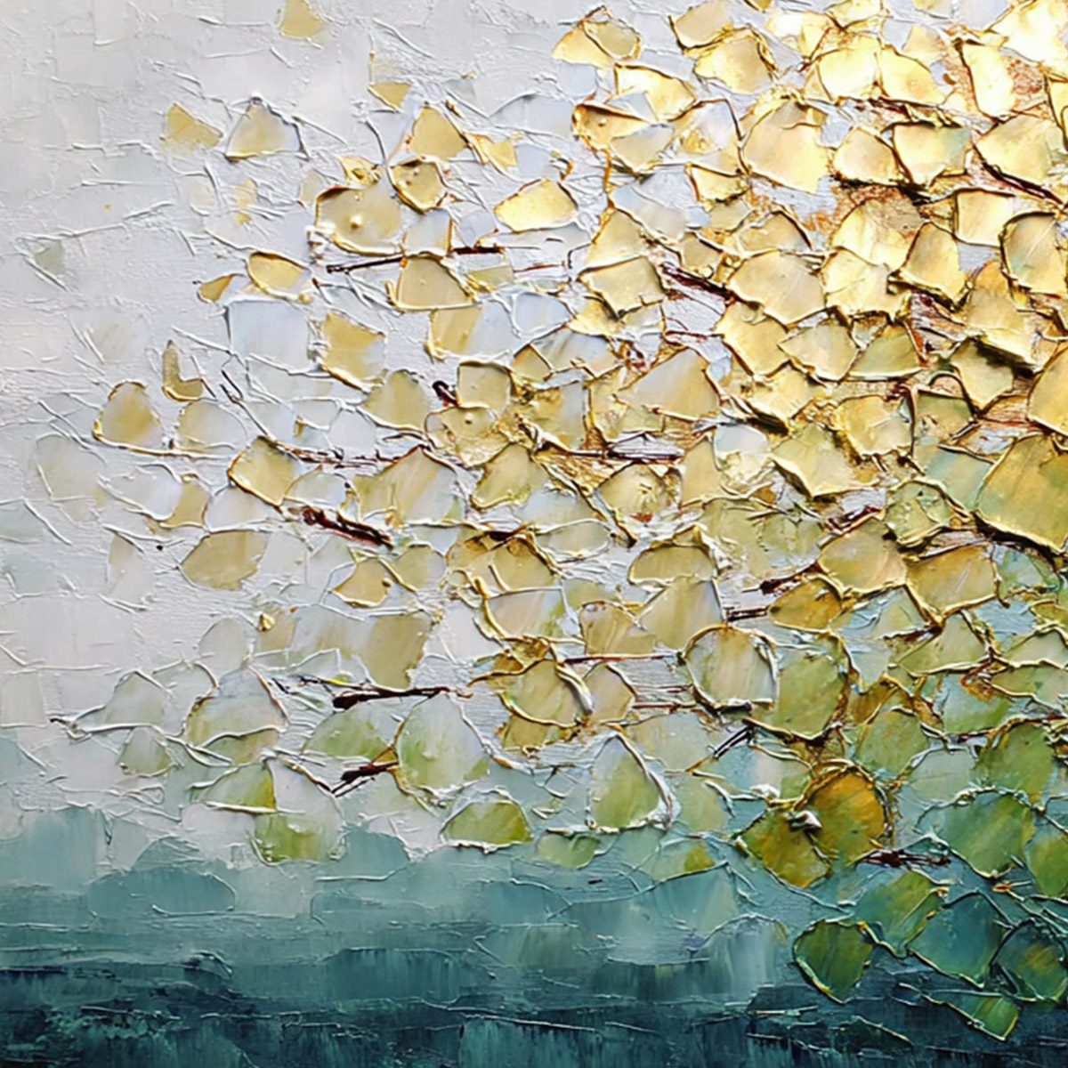 GOLDEN CANOPY: Heavily Textured Gold & Green Abstract Impasto Painting