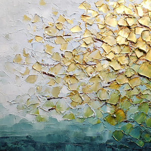 GOLDEN CANOPY: Heavily Textured Gold & Green Abstract Impasto Painting