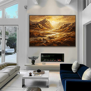 GOLDEN CANYON: Textured Impasto Mountain Valley Landscape Painting