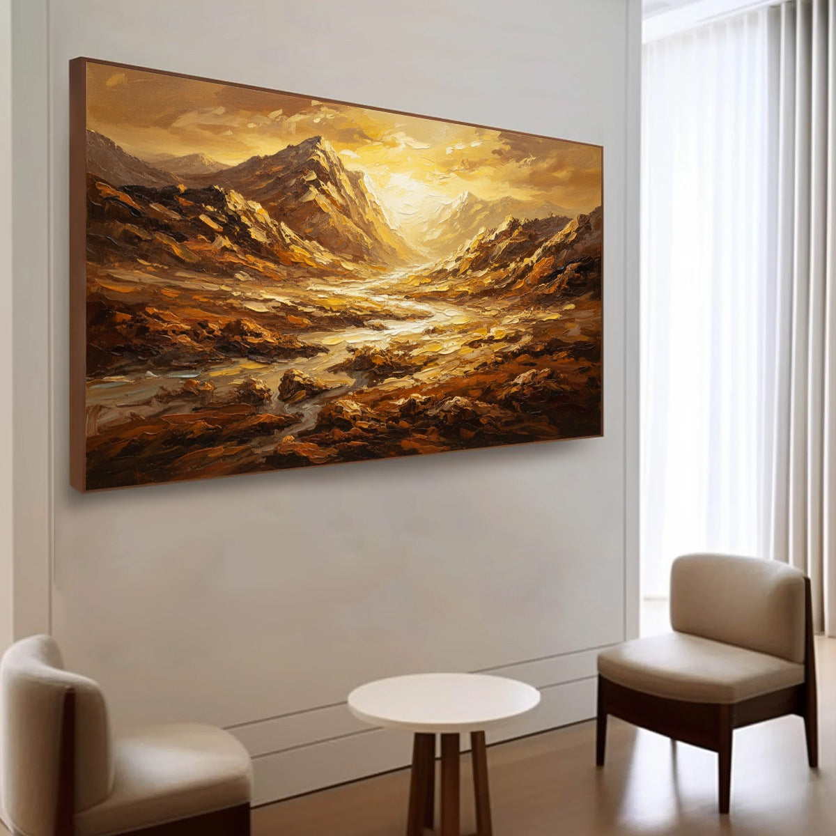 Golden Canyon Textured Mountain Landscape Oil Painting – MontCarta