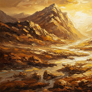 GOLDEN CANYON: Textured Impasto Mountain Valley Landscape Painting