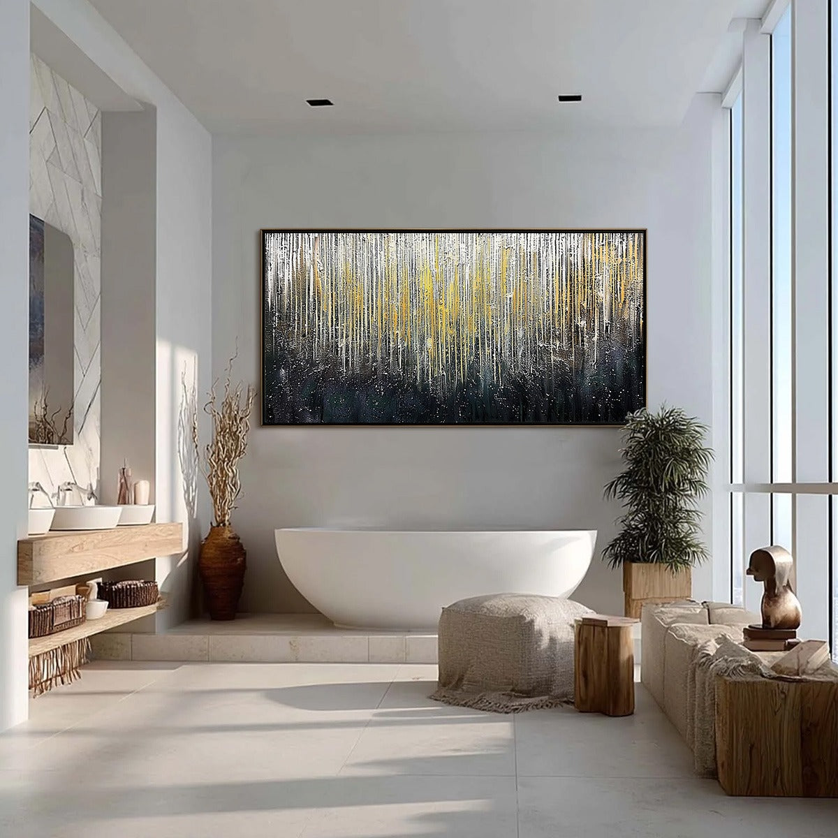 GOLDEN CASCADE: Large Textured Abstract Gold and Black Painting