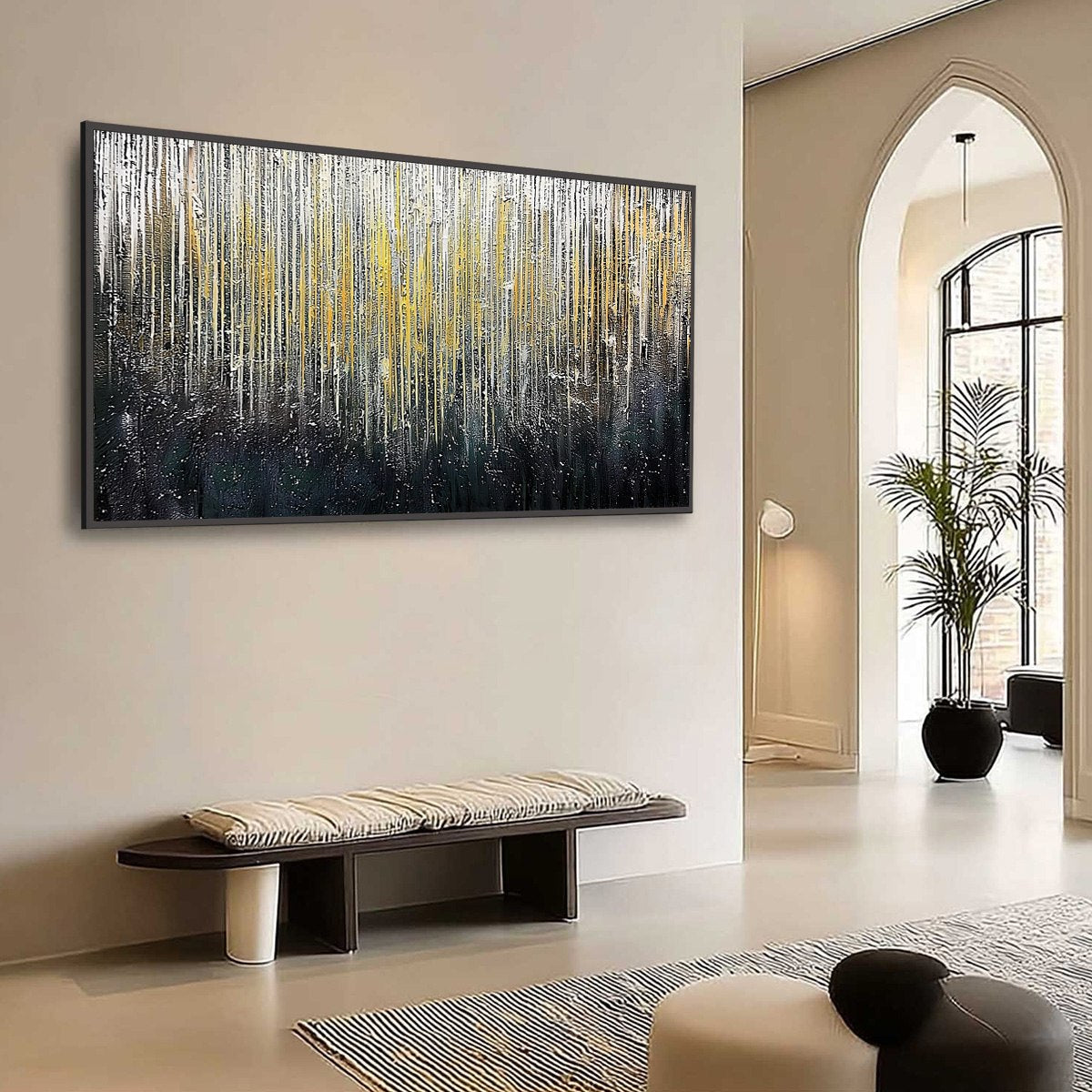 GOLDEN CASCADE: Large Textured Abstract Gold and Black Painting