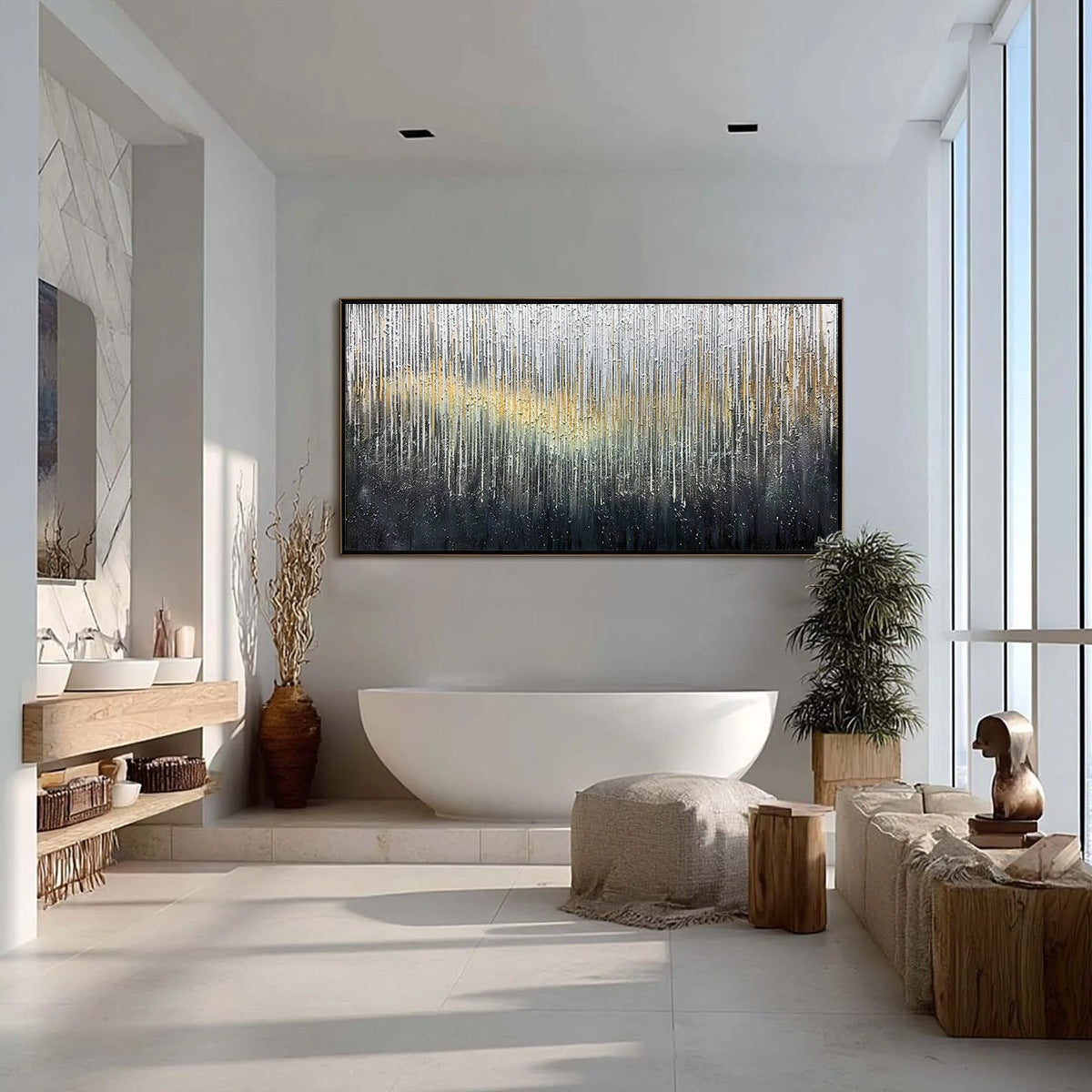 GOLDEN CASCADE: Large Textured Abstract Impasto Painting with Gold and Silver