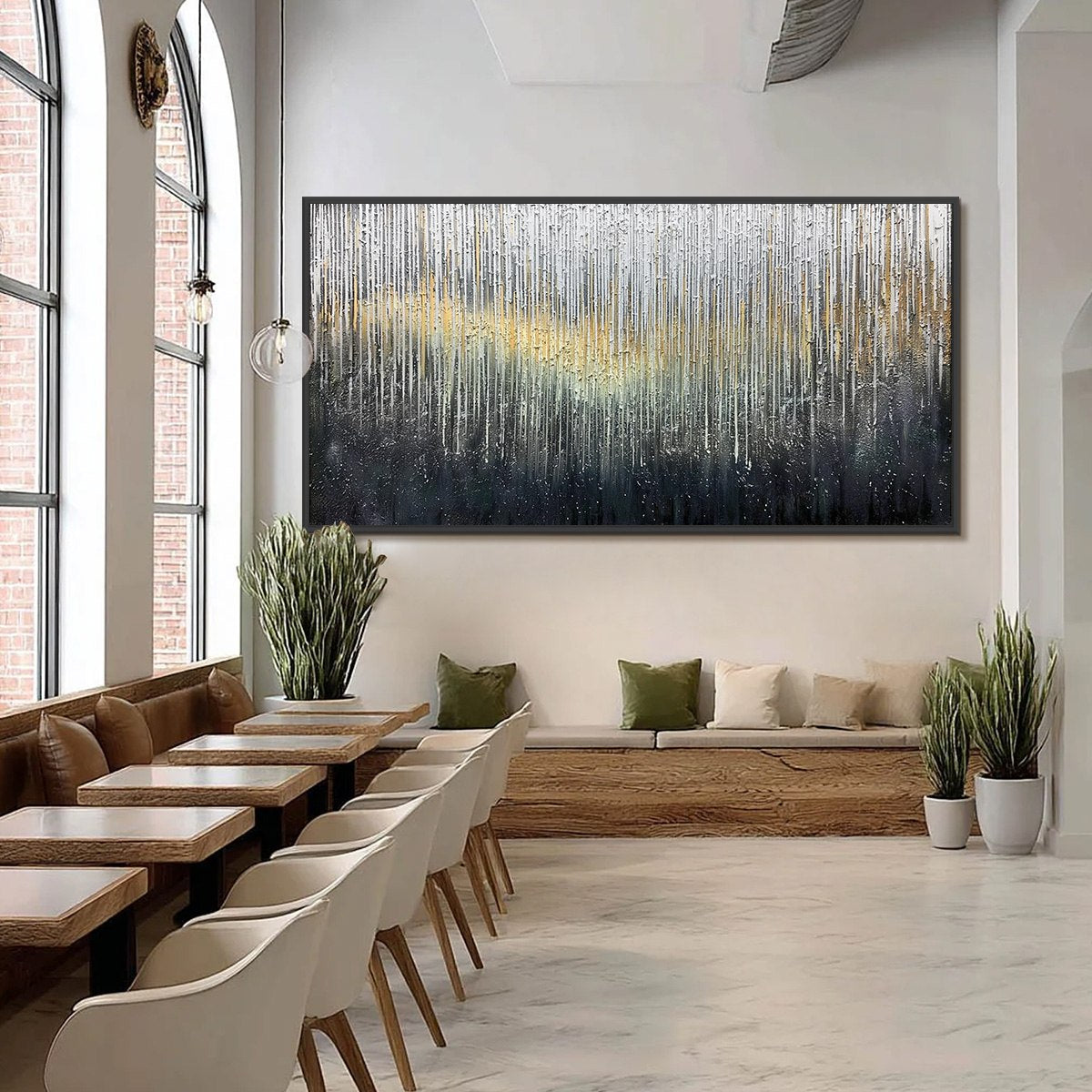 GOLDEN CASCADE: Large Textured Abstract Impasto Painting with Gold and Silver