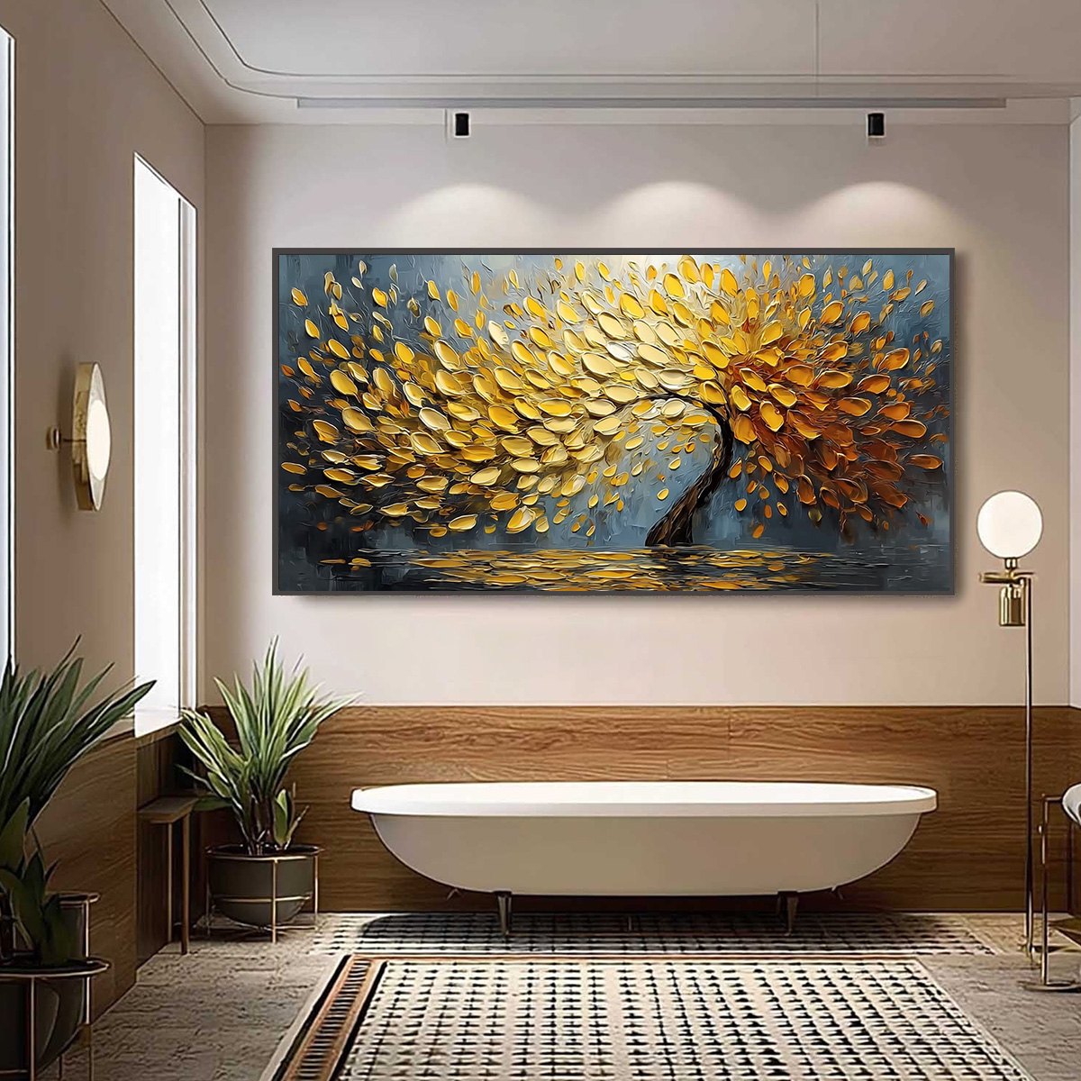 GOLDEN CASCADE: Textured Palette Knife Impasto Tree Painting