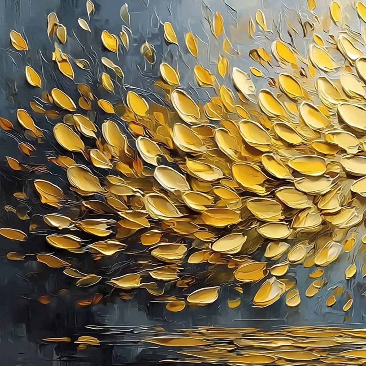 GOLDEN CASCADE: Textured Palette Knife Impasto Tree Painting