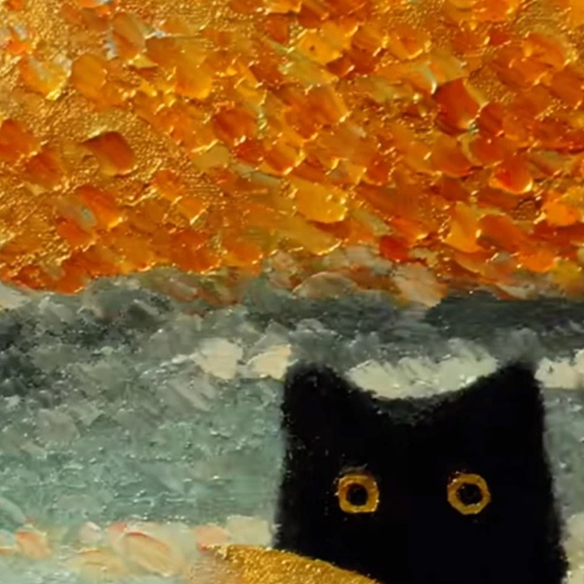 GOLDEN CATCH: Textured Gold Leaf Abstract Cat Painting