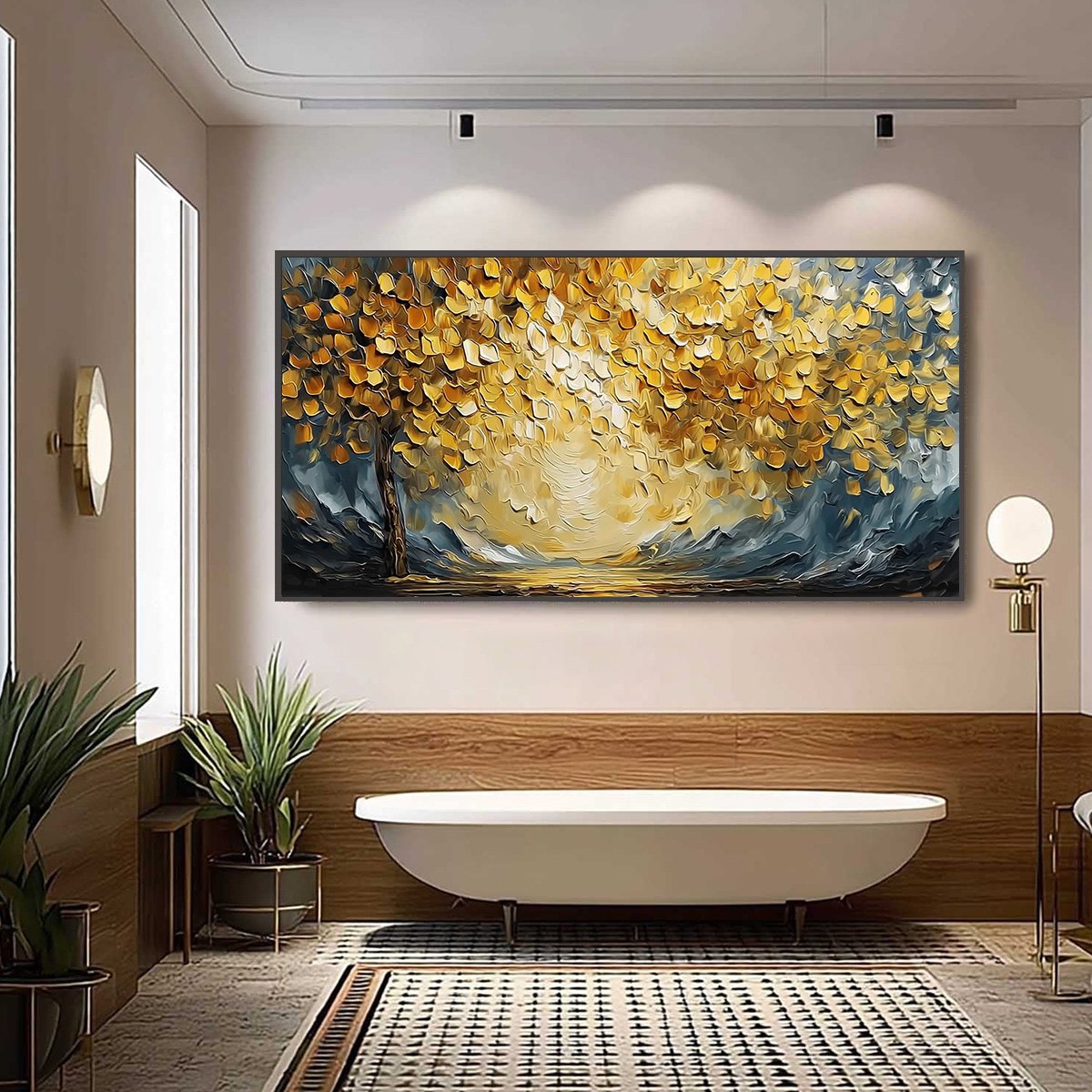 GOLDEN EMBRACE: Textured Golden Leaf Tree Impasto Landscape Painting