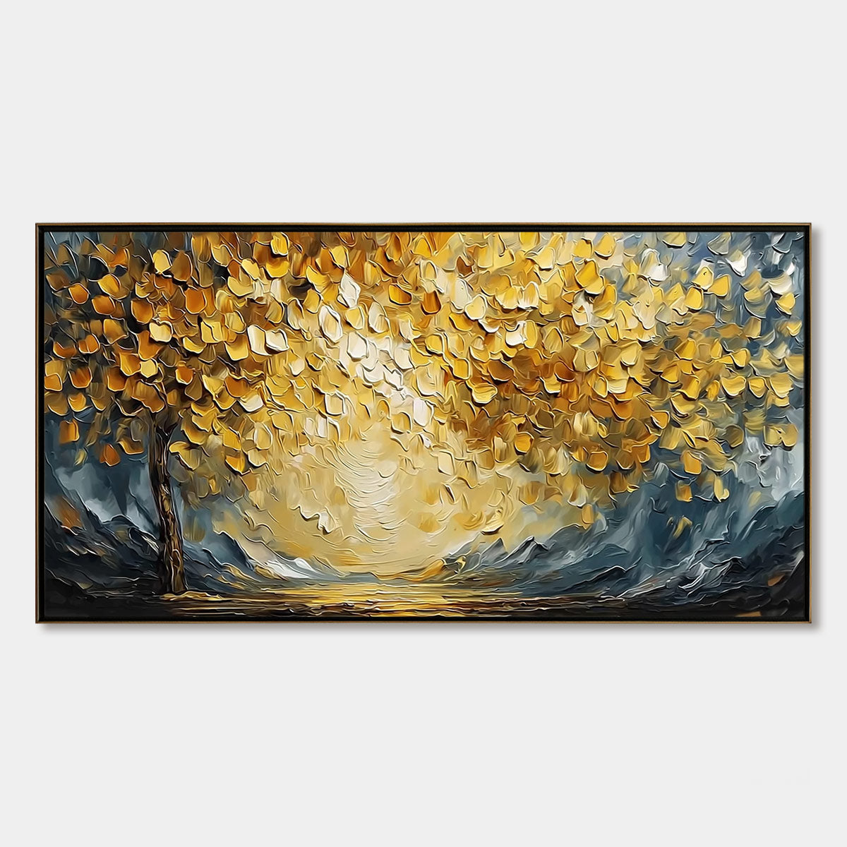 GOLDEN EMBRACE: Textured Golden Leaf Tree Impasto Landscape Painting