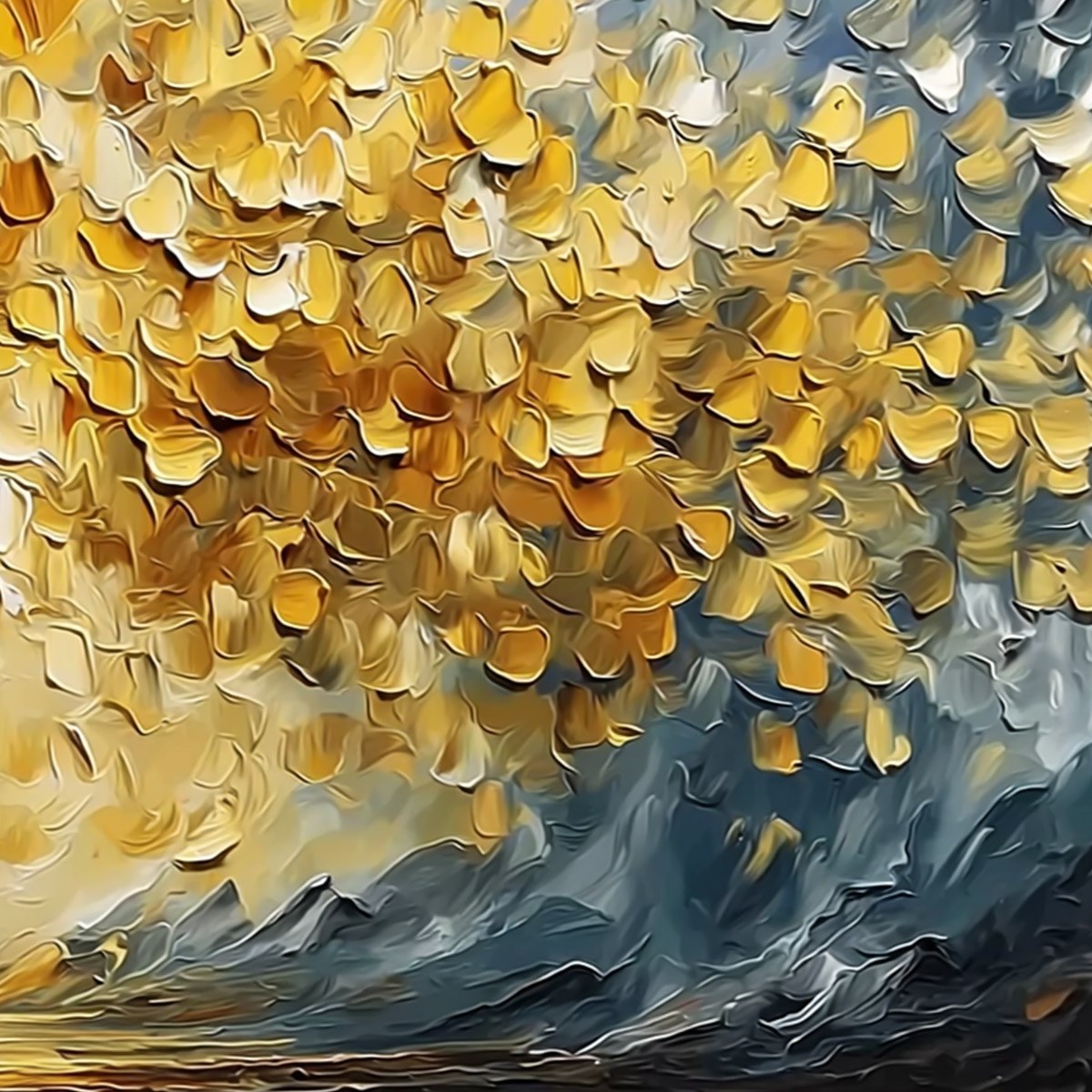 GOLDEN EMBRACE: Textured Golden Leaf Tree Impasto Landscape Painting