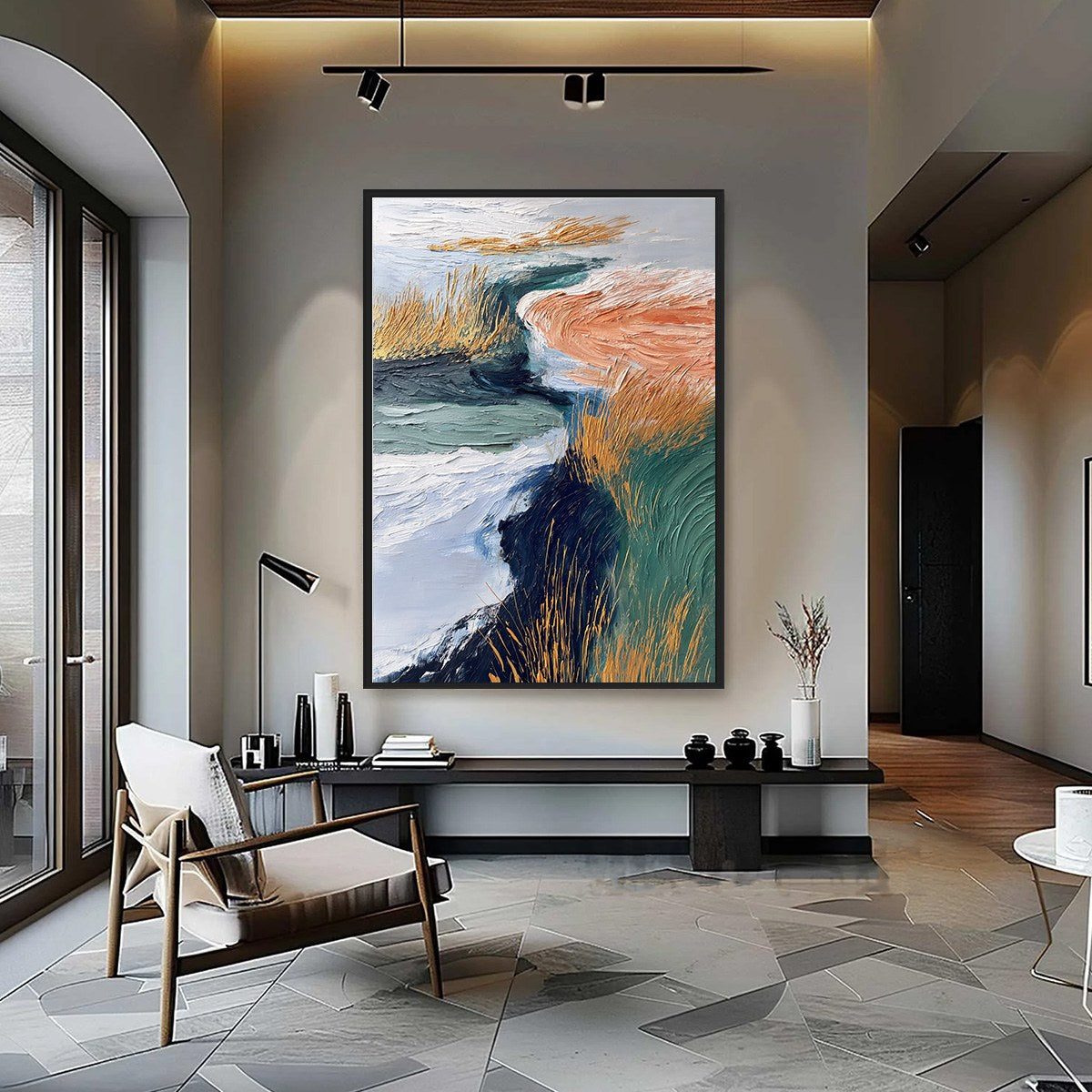 GOLDEN ESTUARY: Textured Abstract River Landscape Painting