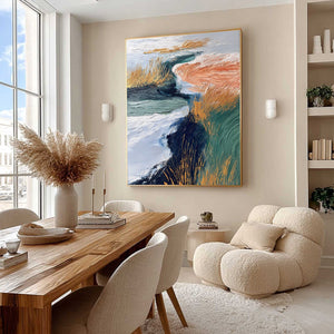 Original handmade painting: GOLDEN ESTUARY abstract river landscape, impasto texture, gold.