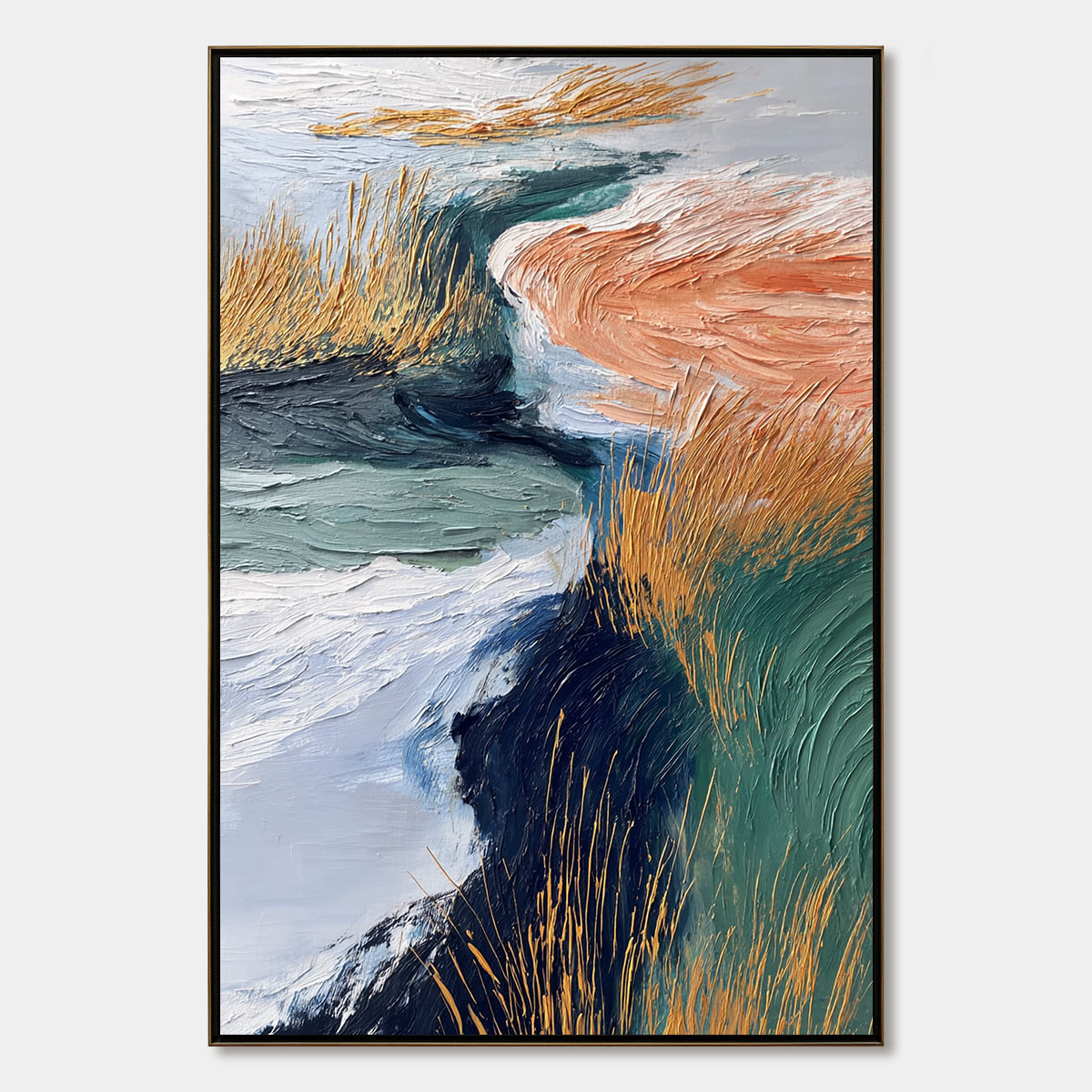 GOLDEN ESTUARY: Textured Abstract River Landscape Painting