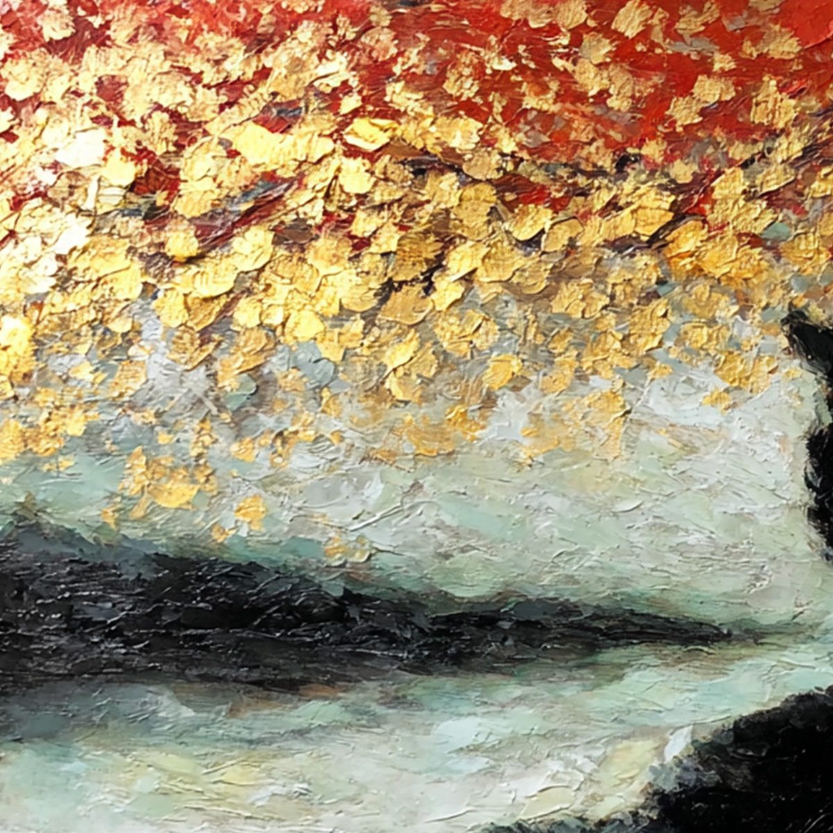 GOLDEN GAZE: Textured Impasto Black Cat Painting with Gold Leaf